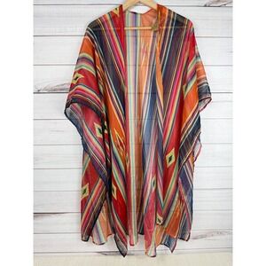 R Cinco Ranch‎ Poncho Cover Up Colorful Striped Patterned Boho Festival